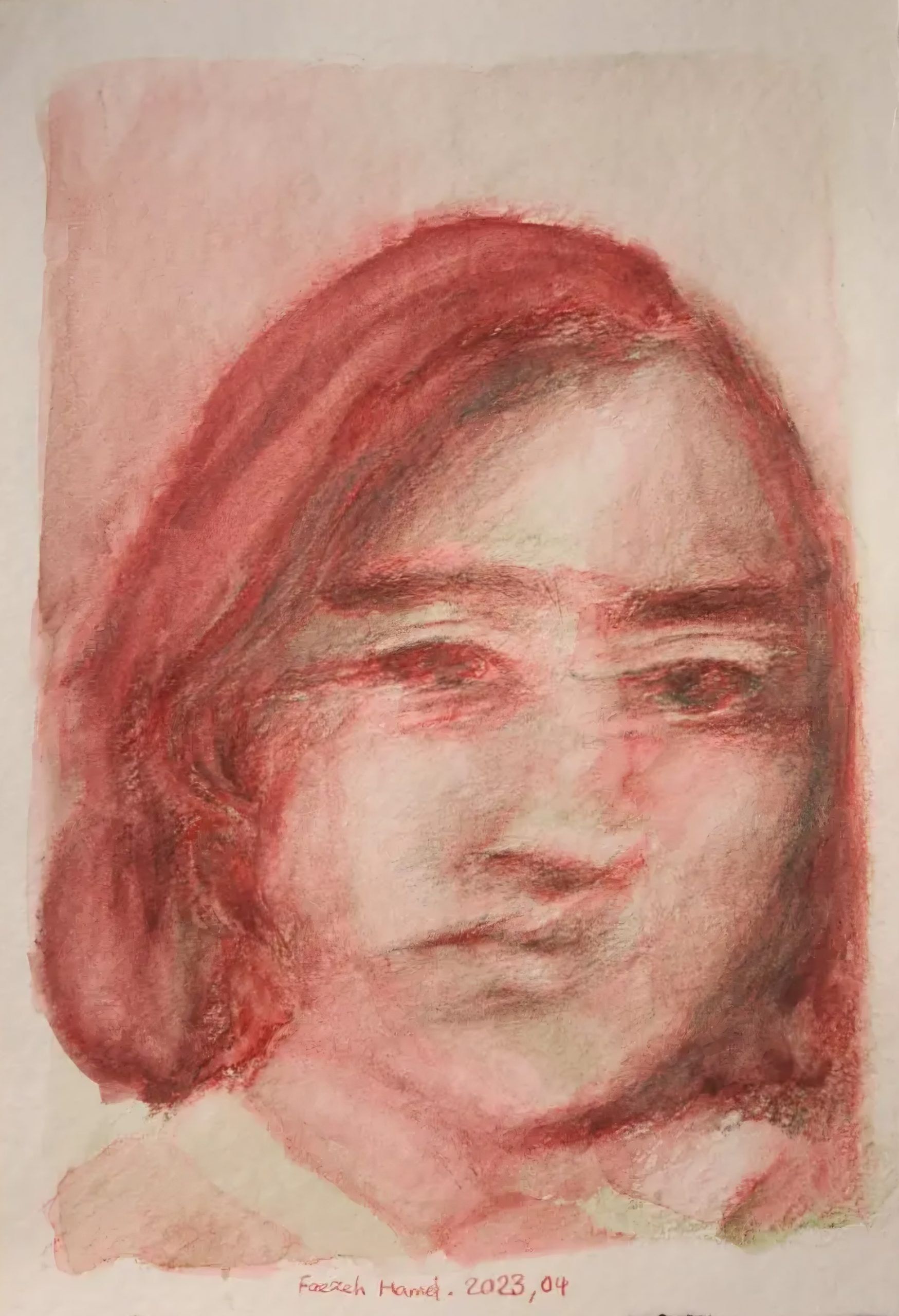 Self portrait — Watercolor pencil on cardboard, 24.5 × 17.5 cm, 2023