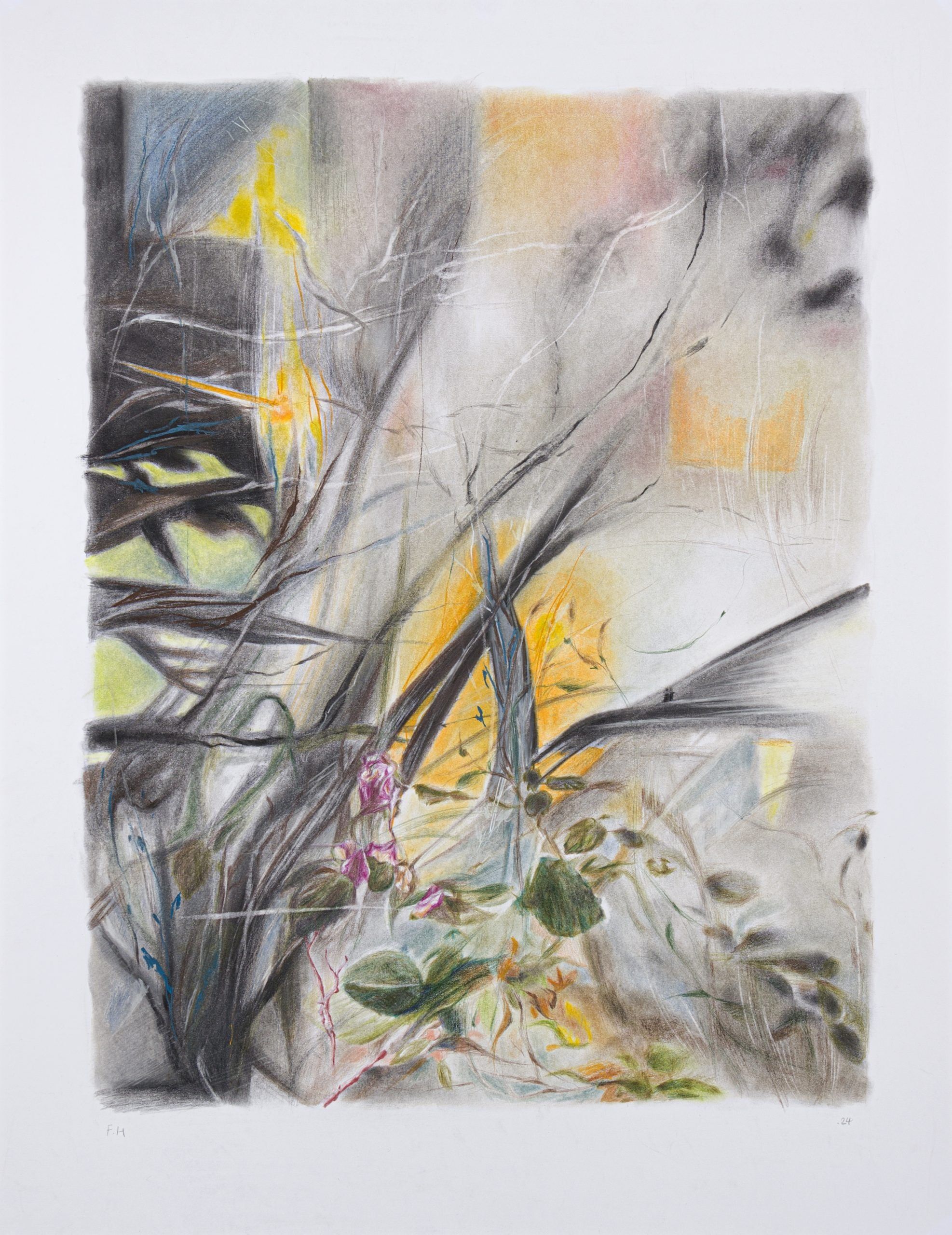 Flowers — Chalk pastel and colored pencil on cardboard, 64 × 50 cm, 2024