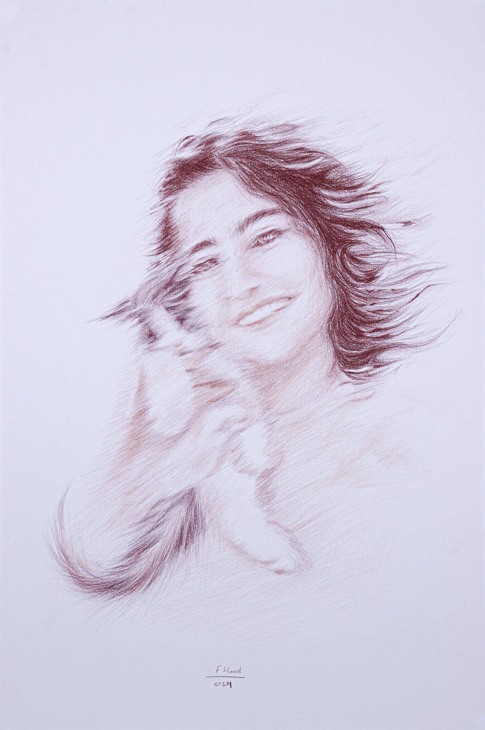 Self portrait — Colored pencil on cardboard, 50 × 32.5 cm, 2024