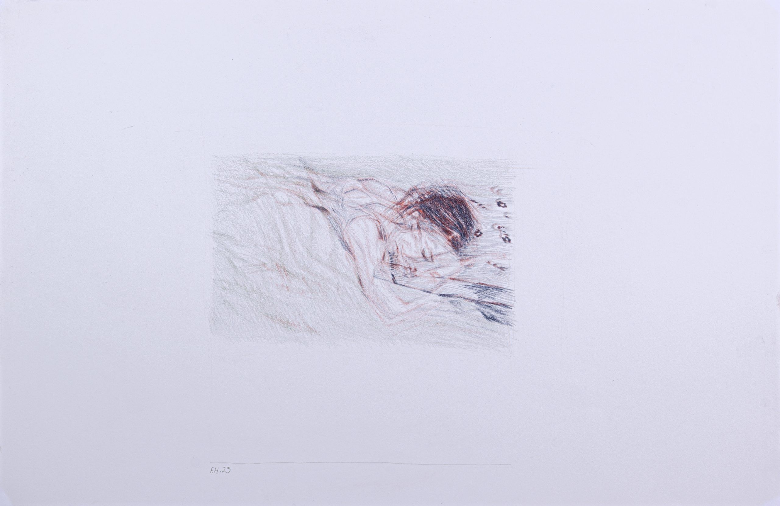 Sister, Sleeping — Colored pencil on cardboard, 50 × 32.5 cm, 2023