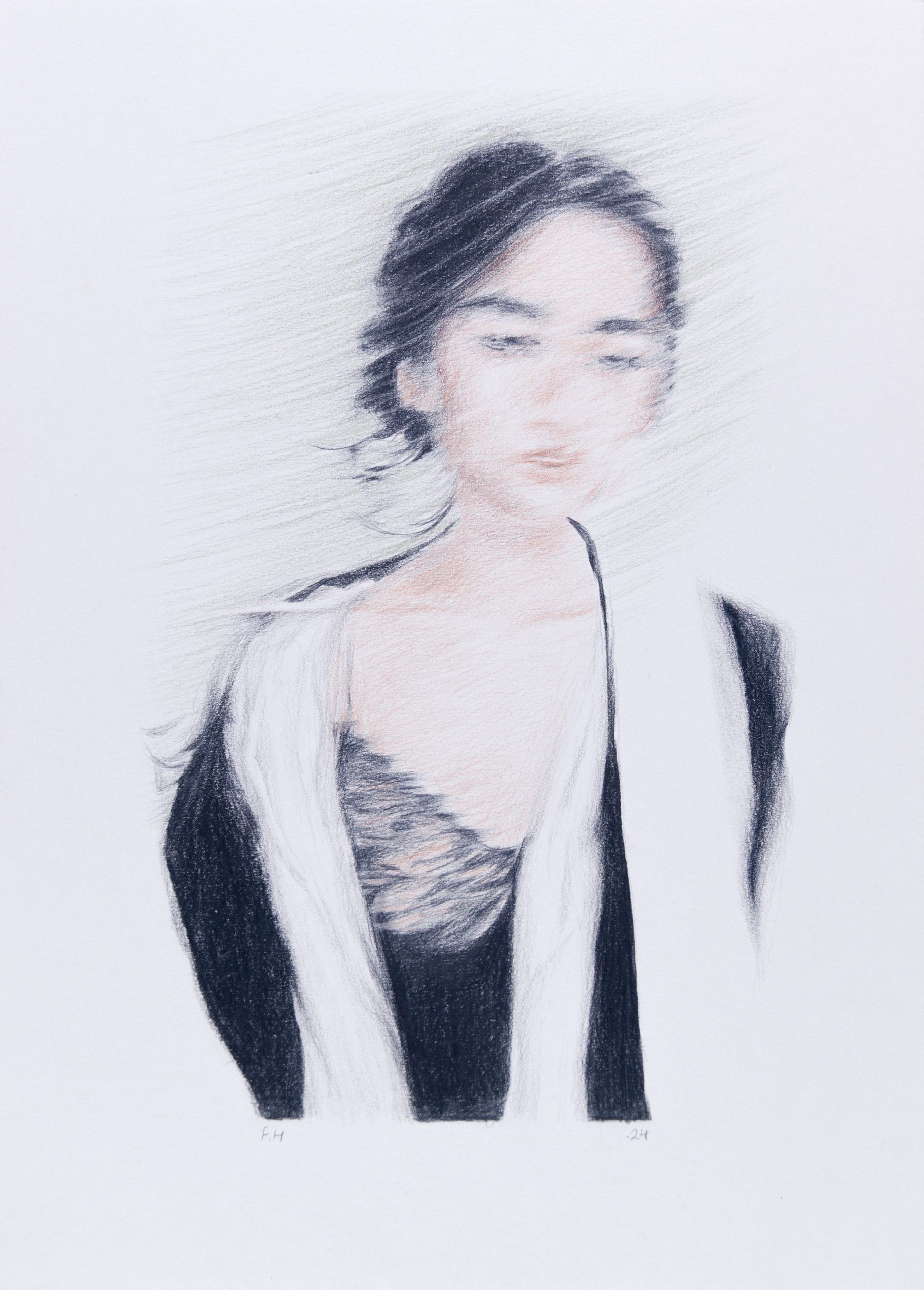 Self portrait — Colored pencil on cardboard, 33.5 × 24 cm, 2024